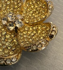 Vintage Blair Delmonico Brooch Canary Yellow Flower Brooch Pave` Rhinestone 2″