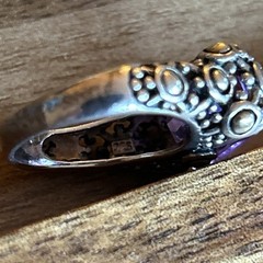 Vtg 925 Silver Ring Sz 7 Lg Lavender Cubic Zirconia Medieval Renaissance 3/4”
