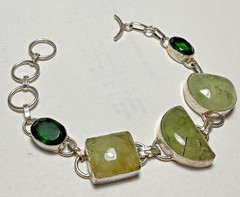 925 Sterling Silver Prehnite Gemstone Link Bracelet Adjustable 7 1/2 in – 9 inch
