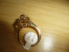 18KT H G P PLATED GOLD TONE TINY RED STONE SZ 7.5 RING #31/18-3