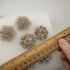Vtg LOT 3 pr Earrings Clip On Rhinestone Pastel Flower Floral Enamel Plastic