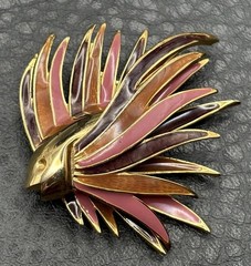 Vintage Gold Tone Pink Purple Orange Enamel Fish Brooch Pin