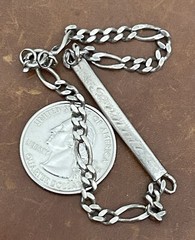 Vintage Sterling 925 Engraved Name”Renato 13-2-45” Figaro Chain Bracelet 8.5” In