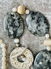 GENUINE PEARL NECKLACE Chunky Gemstone Labradorite & Baroque Pearl Artisan OOAK