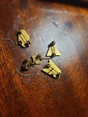 Vintage Mixed Lot 3pc Tie Tacks, Pins & Chains Gold Metal/Enamel 1960s School