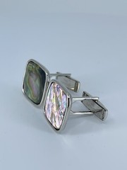 Cufflinks Mother of Pearl square flat MOP polished silver tone 7/8″