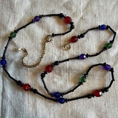Vintage Lot 5 Necklace 2 Bracelet Metal, Glass, Stone, Plastic Beaded Jewelry