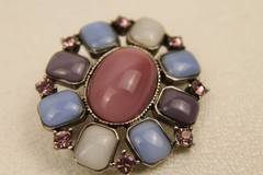 Vintage Pastel Cabochon Cluster Brooch Pink Blue Rhinestone Pin