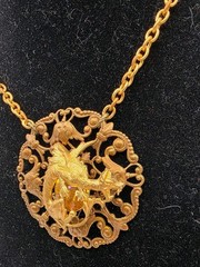 Vintage Art Nouvea Style Topaz Crystal Dragon Filigree Mixed Metal Necklace
