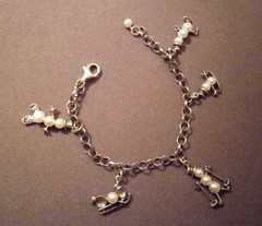 Vtg Shube’s 925 Sterling Faux Pearl Snowman Winter Sports Charm Bracelet AS IS