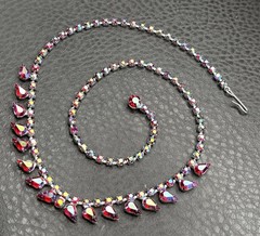 Vintage B. David Aurora Borealis Red AB Crystal Rhinestone Necklace 18”