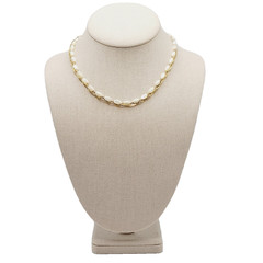 Choker Polished Rice Pearl Gold Tone Braided Chain Pearl Necklace Korea 16 Inch