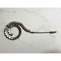 Vintage Clear Rhinestone Spiral Swirl Stick Pin Silver Tone Lapel Scarf Brooch