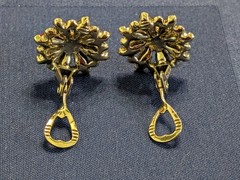 Monet Signed Red Rhinestone Clip On Earrings Gold Tone Marquise Cluster Vintage