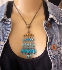 Art Nouveau Necklace Antique Aqua Crystal Chandelier Pendant German Glass