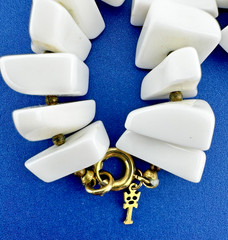 Vintage Crown Trifari White Lucite Necklace MCM Statement Long Geometric 23″