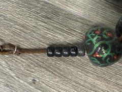 Vintage Folk Art Snake Necklace Hand Painted Beads Leather Cord Tribal Primitive