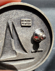 Vintage Pewter Medallion Circular Push Pin Sailboats on the Water Ms. Dee 2.25″