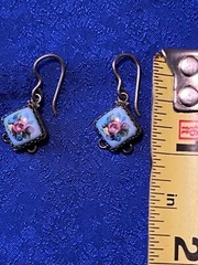 Porcelain Hand Painted Enamel Russian Rostov Finift Vintage earrings