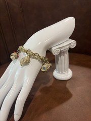 Vintage Charm Bracelet Shells fish Faux Pearl Coral Turquoise Gold Tone Sea