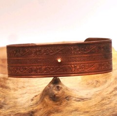 Vintage Solid Copper Cuff Art Nouveau Style Scroll Work W/ Flowers 7″ Adjustable