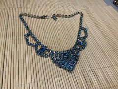 Vintage Necklace Silver Tone Ice Blue Rhinestone Sparkly Choker Lot 100D