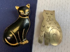 Vtg Mixed Cat Jewelry Lot Enamel Faux Pearl / Onyx / Gems Rhinestones