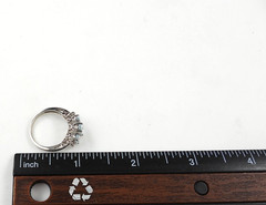 Estate 10K White Gold Blue Tuormaline Diamond Ring 3 Stone Jewelry Size 6.75
