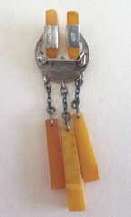 RUSSIA STERLING 875 BROOCH w EGG YOLK AMBER 2 7/8 INCHES