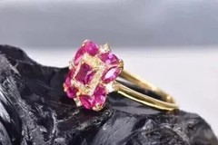 Art Deco Vintage Princess Cut Ruby & Lab Created Diamond 14K Yellow Gold FN Ring