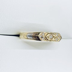 Vintage 14k Yellow Gold Art Deco Gypsy Oval Pave 2 Tone CZ Ring Band Size 7.5