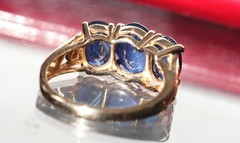 14k yellow gold size 5 ring 2.50ct natural Ceylon treated sapphire 3 stone 2.8g