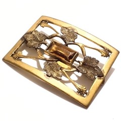 George L Paine Antique Gold Tone Glass Accented Leaf Design Sash Pin Brooch