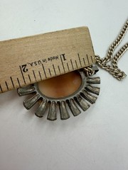 Vintage Necklace Cameo Pendant Shell People Scene Art Oval Silvertone