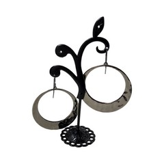 Vintage Silver Tone Hammered Ear Wire 1.78″ Diameter Hoop Earrings