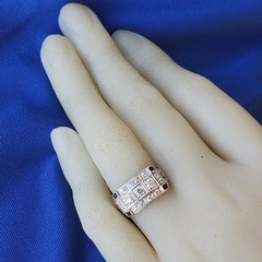 Original EARTH MINED DIAMOND Deco Statement Ring PLATINUM Sapphire 14K GOLD Band
