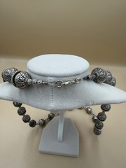 Vintage Silver Tone Ornate Beaded Statement Necklace Long Boho Ethnic Tribal