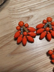 Vintage Delizza Elster Juliana Jewelry Set Brooch Clip On Earrings Orange