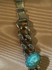 Pot Metal MCM Chain Bracelet Semi- Precious Gems Pronged Cabochon Set
