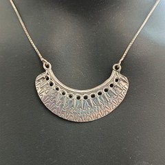 Vintage Sterling Silver Moon Crescent Necklace Ethnic Folk Inspired Engraved Bib