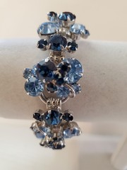 Vtg Juliana 5 Link Bracelet D&E Royal & Baby Blue Rhinestone Silver Tone Safety