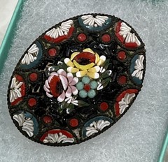 Vintage Micro Mosaic Brooch Floral Blue Red Black White Yellow Pink Green Italy