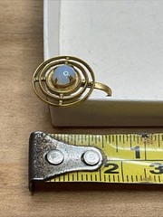 1950’s Mid Century Modern Gold Circle Target Rings Unk Stone Screw Earrings B6
