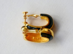 Vintage Napier Black Enamel Gold Tone Clip On Earrings Signed
