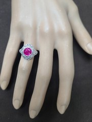 Vintage 14k White Gold Engagement Ring 2.92CT. Gem Pink Sapphire Round Cut