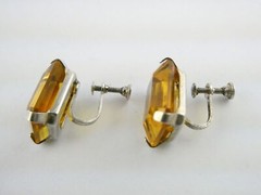 Vintage Sterling Silver Gold Yellow Faceted Glass Screw Back Earrings 7.1g .75In