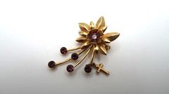 Vintage Gold Cross Purple Flower Pin Brooch 4.5cm BB13