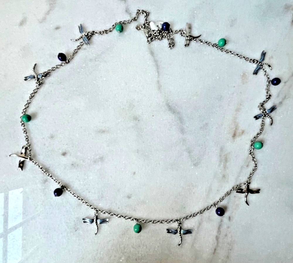Silver dragon fly Signed MMA CM 19” Necklace