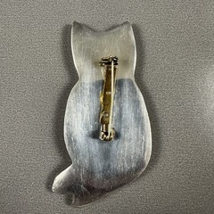 Vintage Cat Brooch Modernist Silver Tone Artisan Abstract Figural Pin