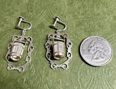 Vintage 1950s Wishing Well Bucket 925 Sterling Silver Screw Back Earrings 6.24g
